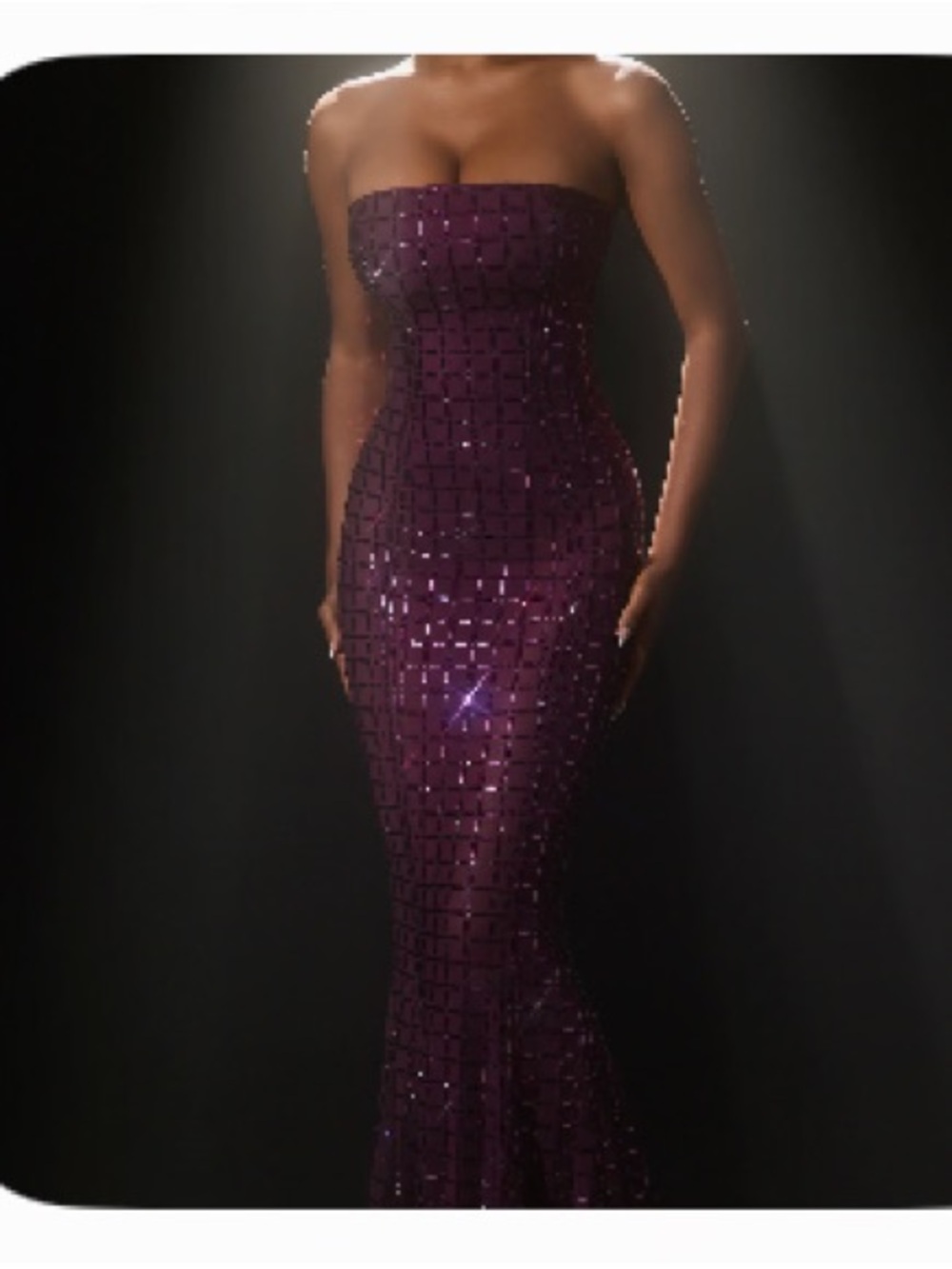 Oh Polly Strapless Sequin Gown in Deep Plum